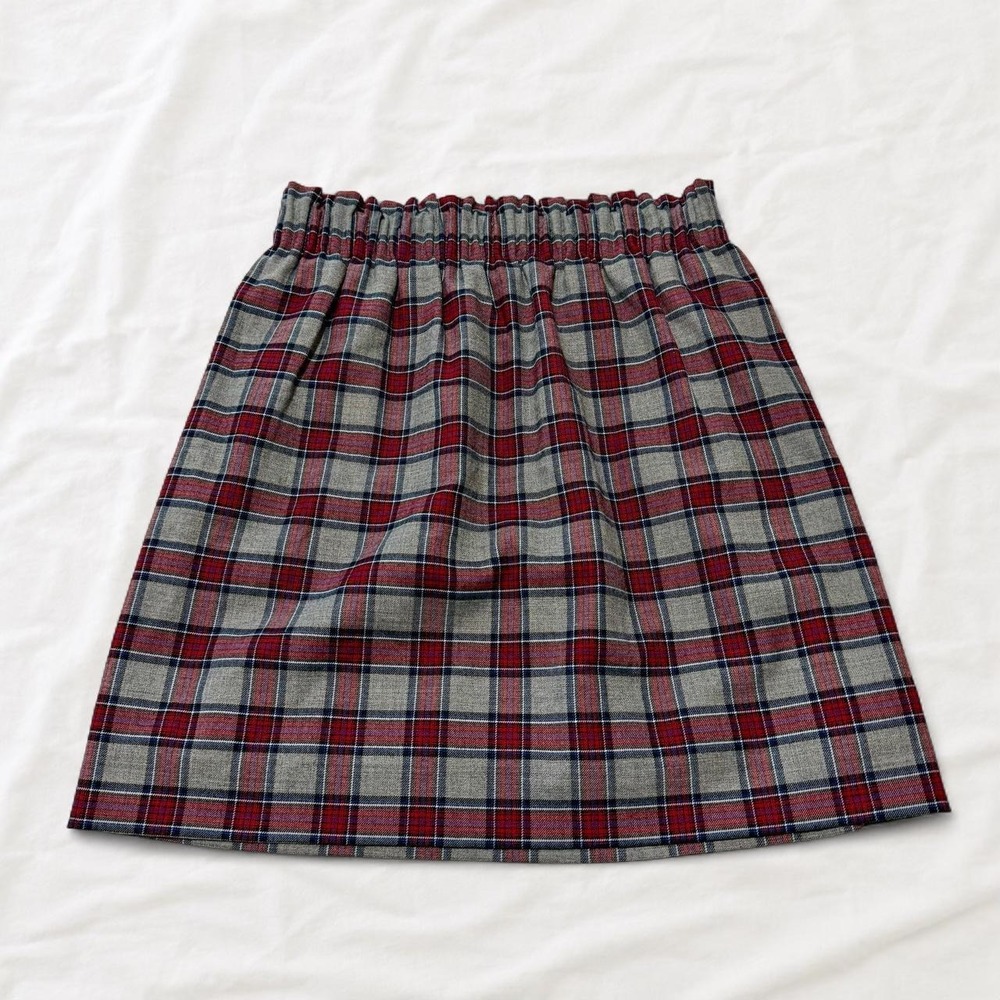 J.Crew Sidewalk Mini Skirt Gray Red Navy Plaid Wool Blend Paperbag Waist 06308